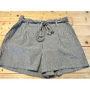 Maurice Striped Shorts High Waist Tie Belt‎ Pockets Casual Comfy Large